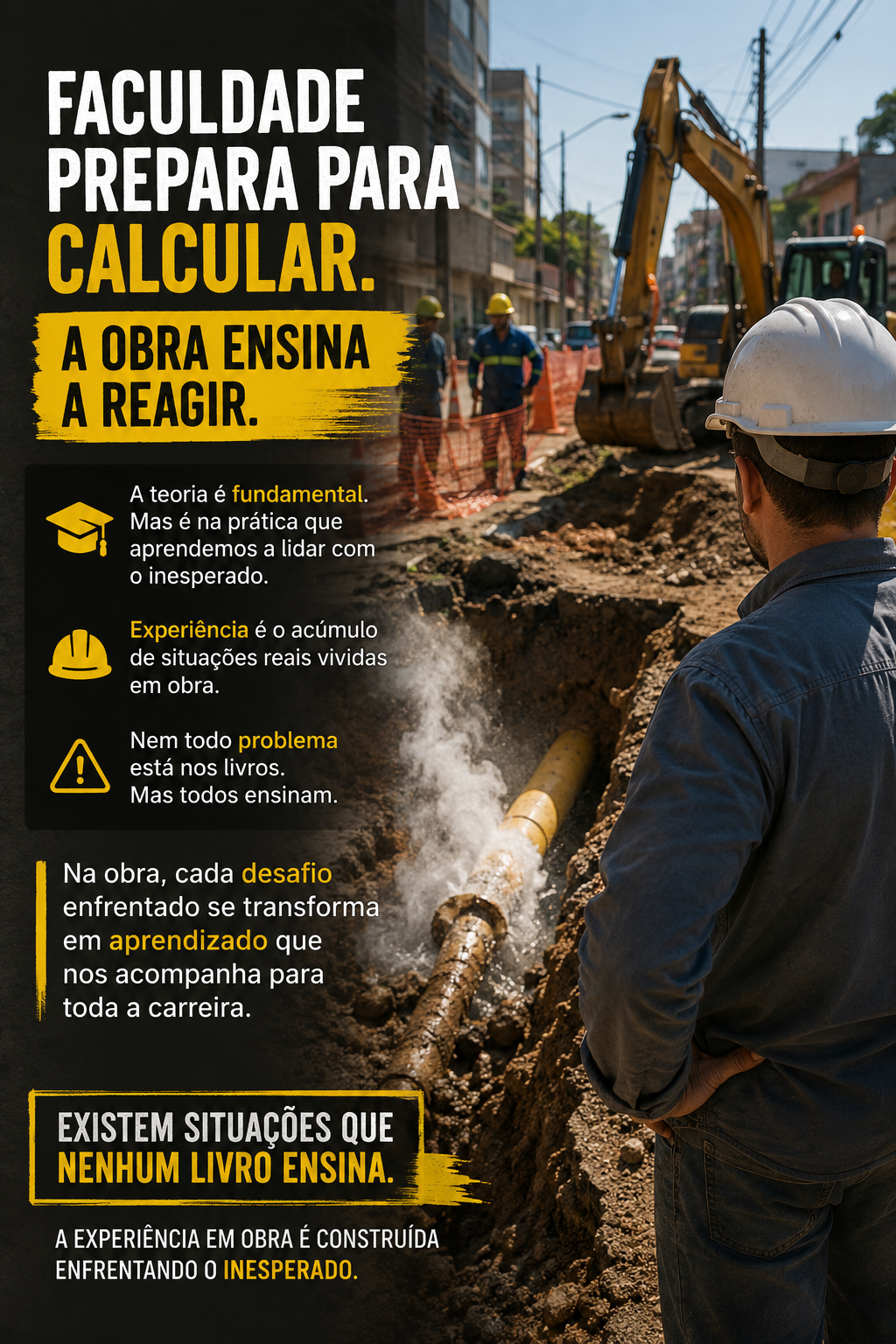 Faculdade ensina a calcular, obra ensia a reagir.